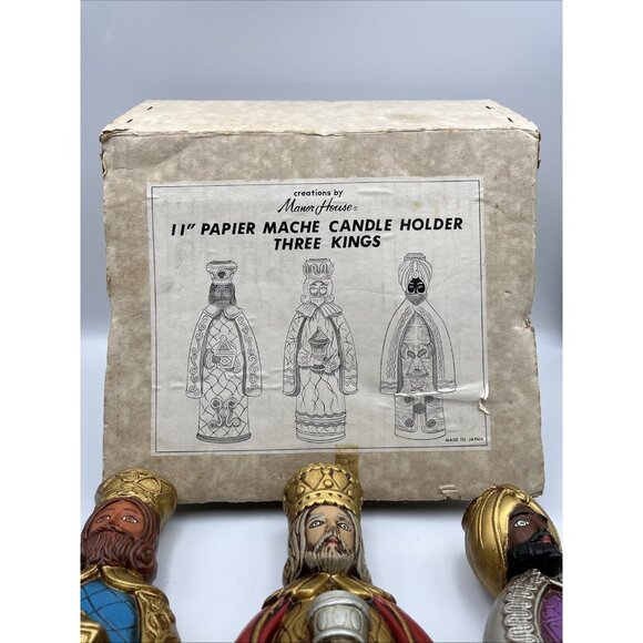 Vintage Creations by Manor House 11" Papier Mache Candle Holders Three Kings 3 - Picture 15 of 16